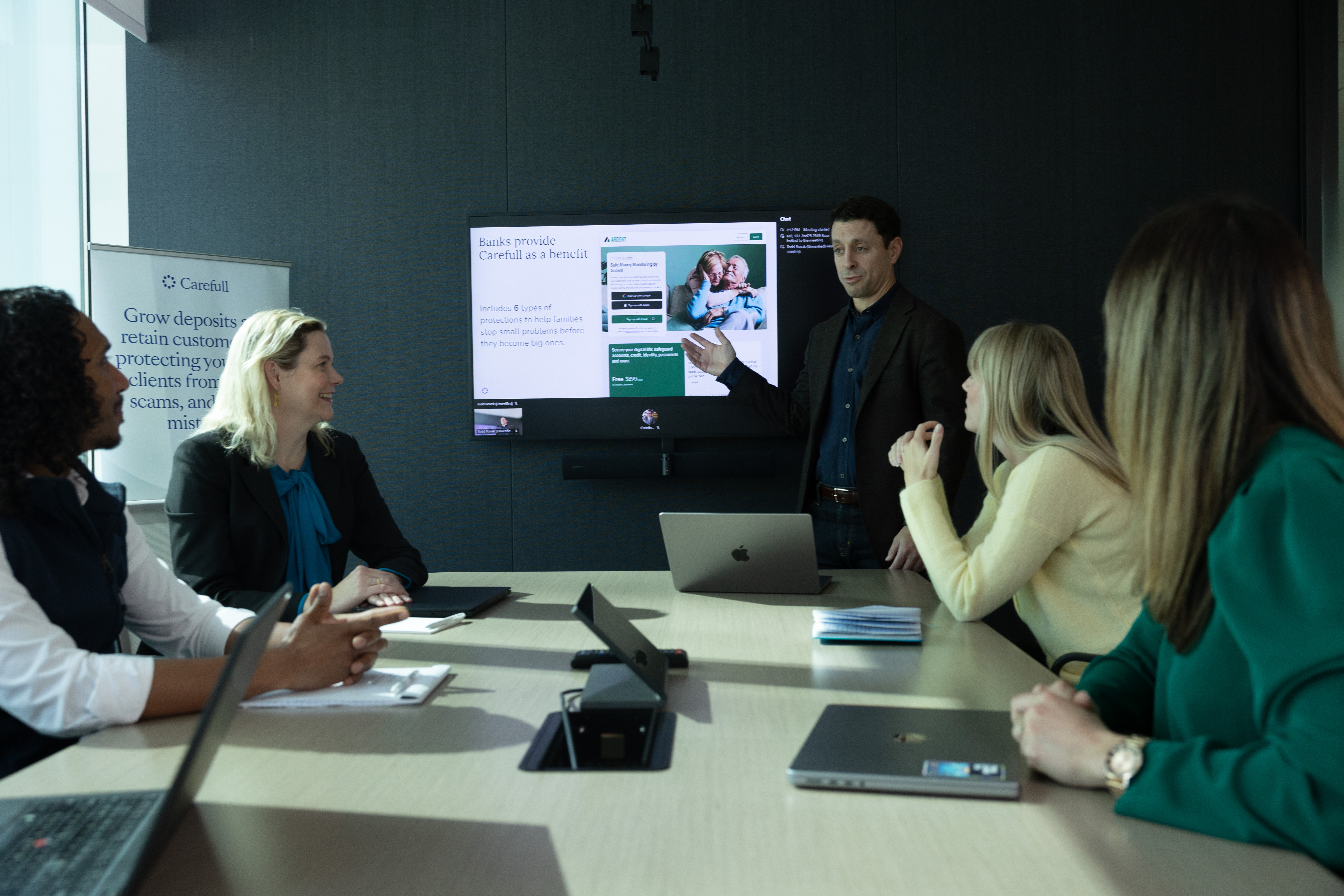 Carefull team around a boardroom
